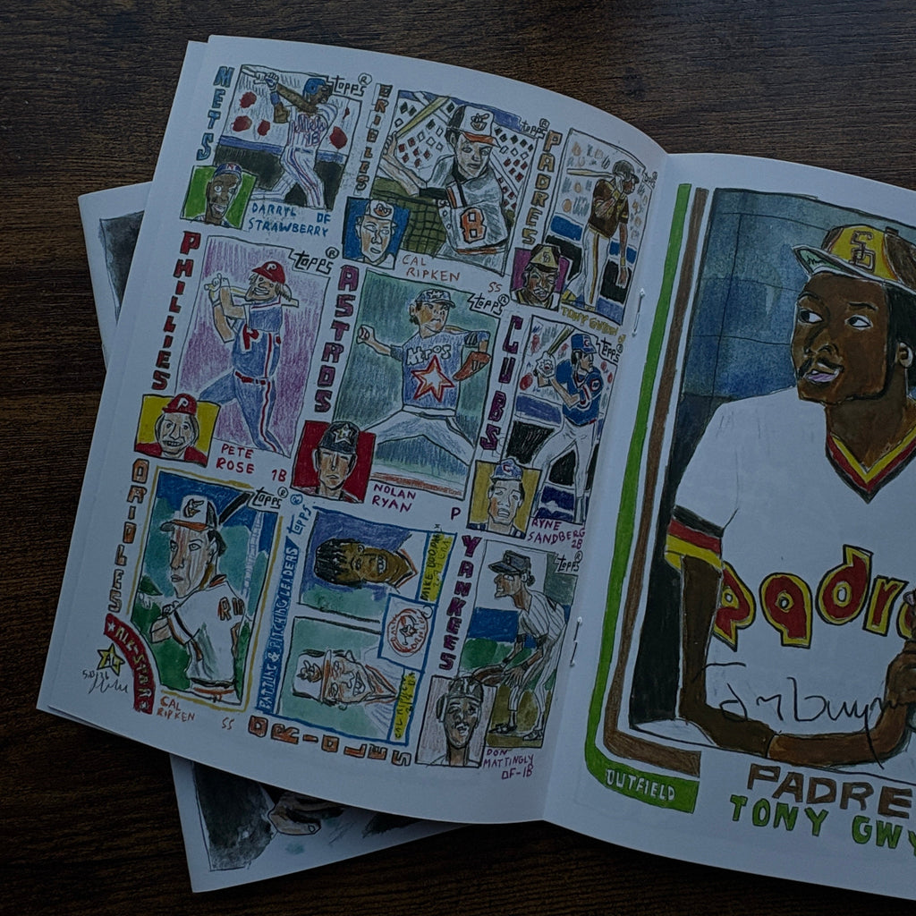 Comic book or magazine with colorful illustrations on a wooden surface